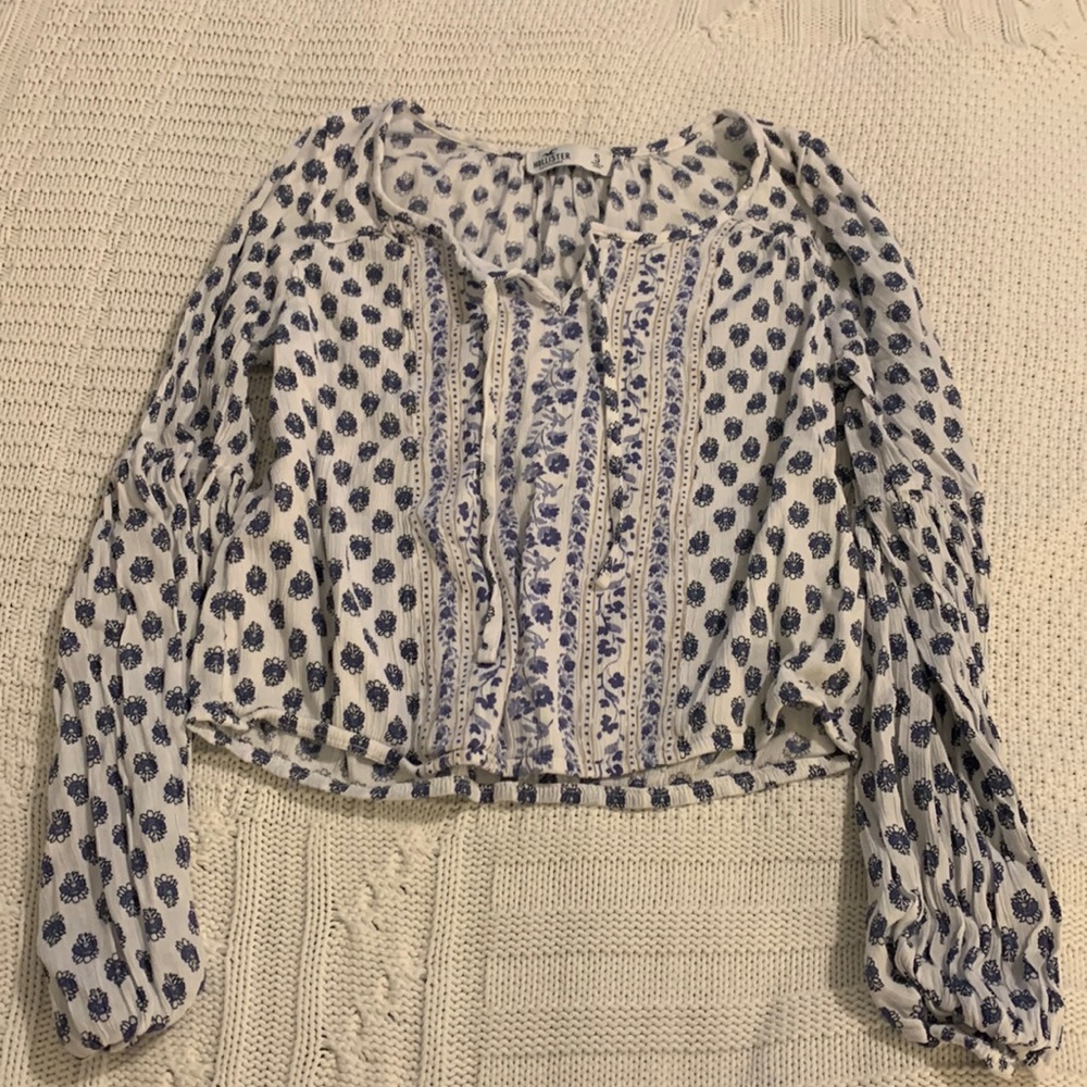 White and blue blouse; size small